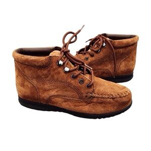 FANFARES Leather Cheyenne Moccasin Ankle Boots Suede Camel Rich Brown Women’s 6